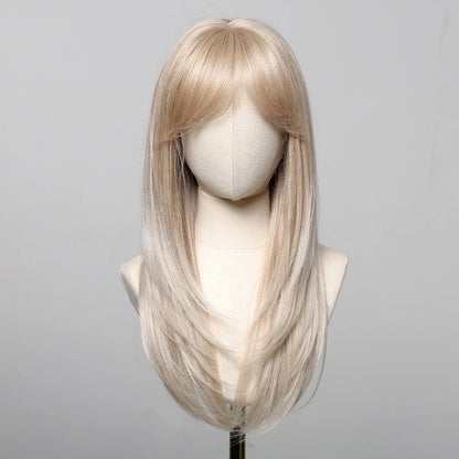 ALAN EATON Blonde Layered Synthetic Wig with Bangs – Long Straight Heat-Resistant Wig for Women & Girls, Natural Daily Hair