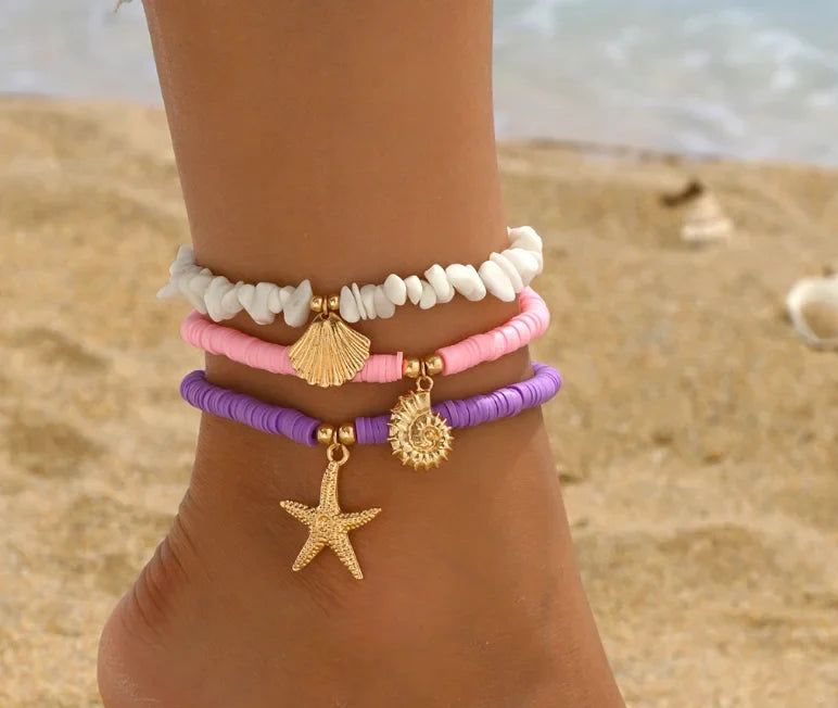 Beach Bead Anklet for Women – Retro Fashion Beaded Stone Pendant Ankle Chain Summer Beach Jewelry Boho Style Anklet for Girls