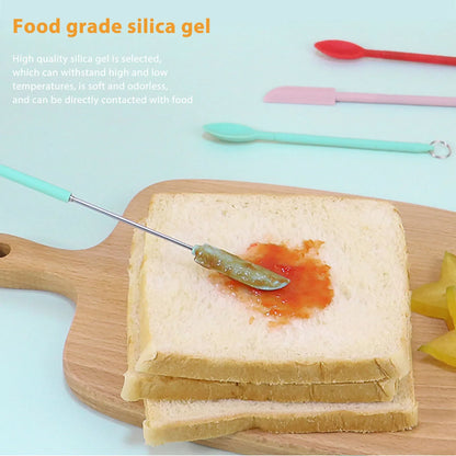 Mini Retractable Silicone Scraper Set - Telescoping Spoon Spatula & Brush for Jars, Butter, Cream & Jam