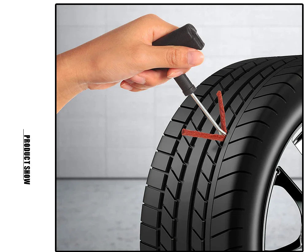 Car & Motorcycle Tire Repair Kit – Tubeless Tyre Puncture Plug Set with Rubber Strips for Truck & Vacuum Tire Repairs