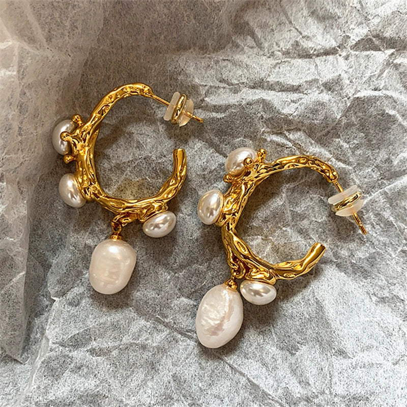 Kshmir Vintage Baroque Freshwater Pearl Earrings – Elegant Jewelry for Women Party & Fashion