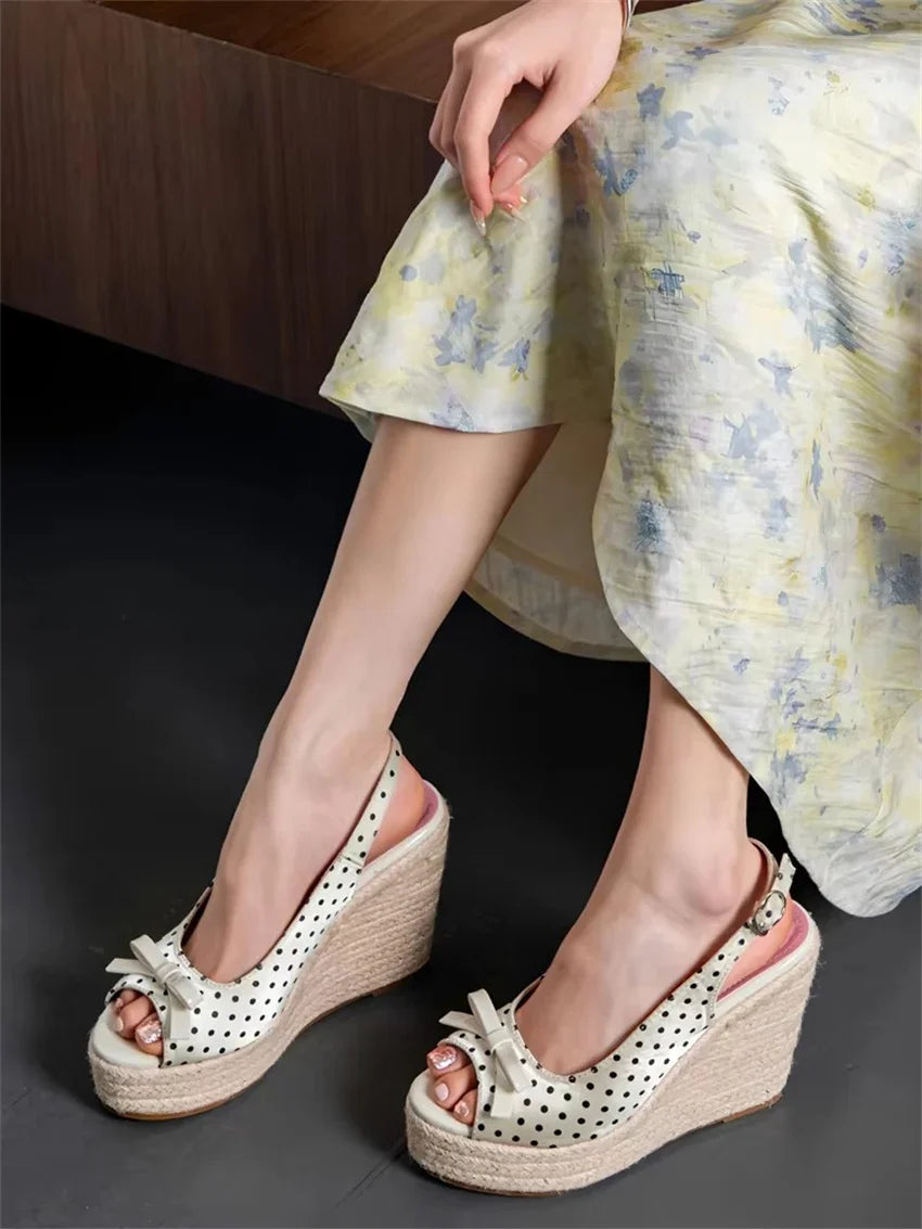 Women’s Wedge Platform Sandals - Grass Weave Bowknot High Heels for Summer Parties