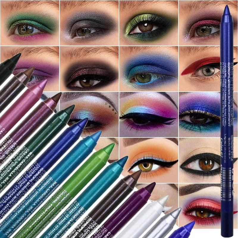 14-Color Waterproof Eyeliner Pencil – Long-Lasting Smokey Punk Style High-Pigment Shimmer Eyeshadow Stick