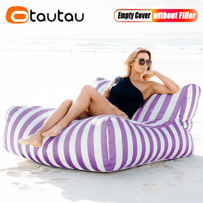 OTAUTAU Outdoor Striped Bean Bag Pouf Cover – No Filler Floating Sofa Bed for Pool, Beach & Garden Lounge