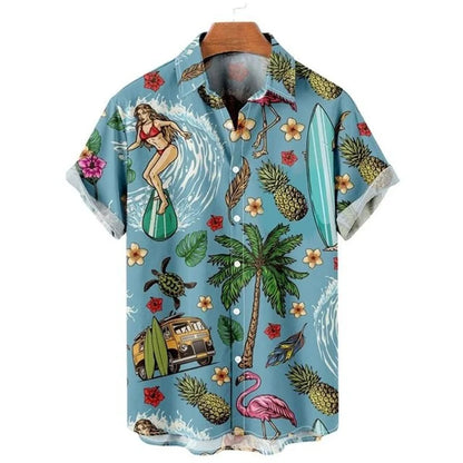 Men's Retro Mermaid Hawaiian Shirt - 3D Print Casual Short Sleeve Button-Up Summer Shirt