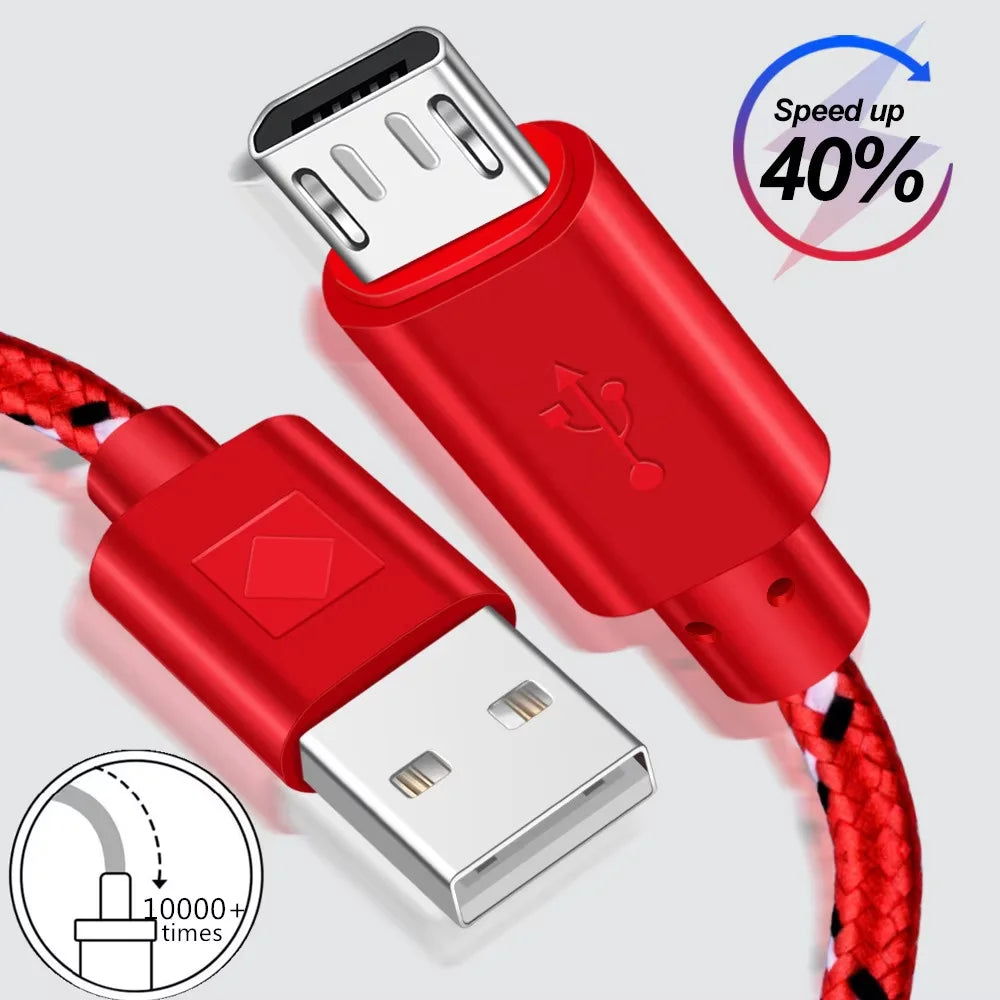 2.4A Micro USB Cable – Nylon Braided 0.5m/1m/2m/3m for Data Sync & Charging, Compatible with Samsung, Huawei, Xiaomi, Android