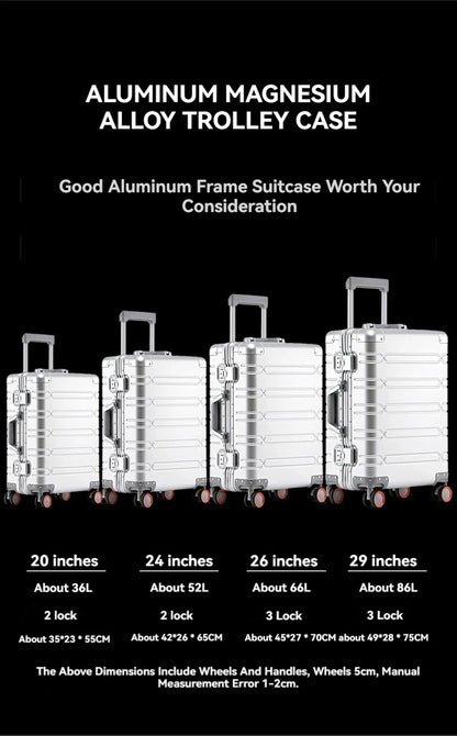 2024 Large Capacity Luggage Sets - Durable Aluminum Suitcase for Women - Carry-On Boarding Travel Options 20/24/29 Inch