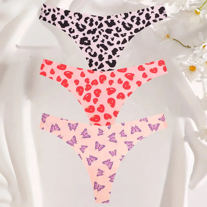 3PCS Women’s Sexy G-String Set - Colorful Seamless Bikini T-Back Low Waist Lingerie Underwear