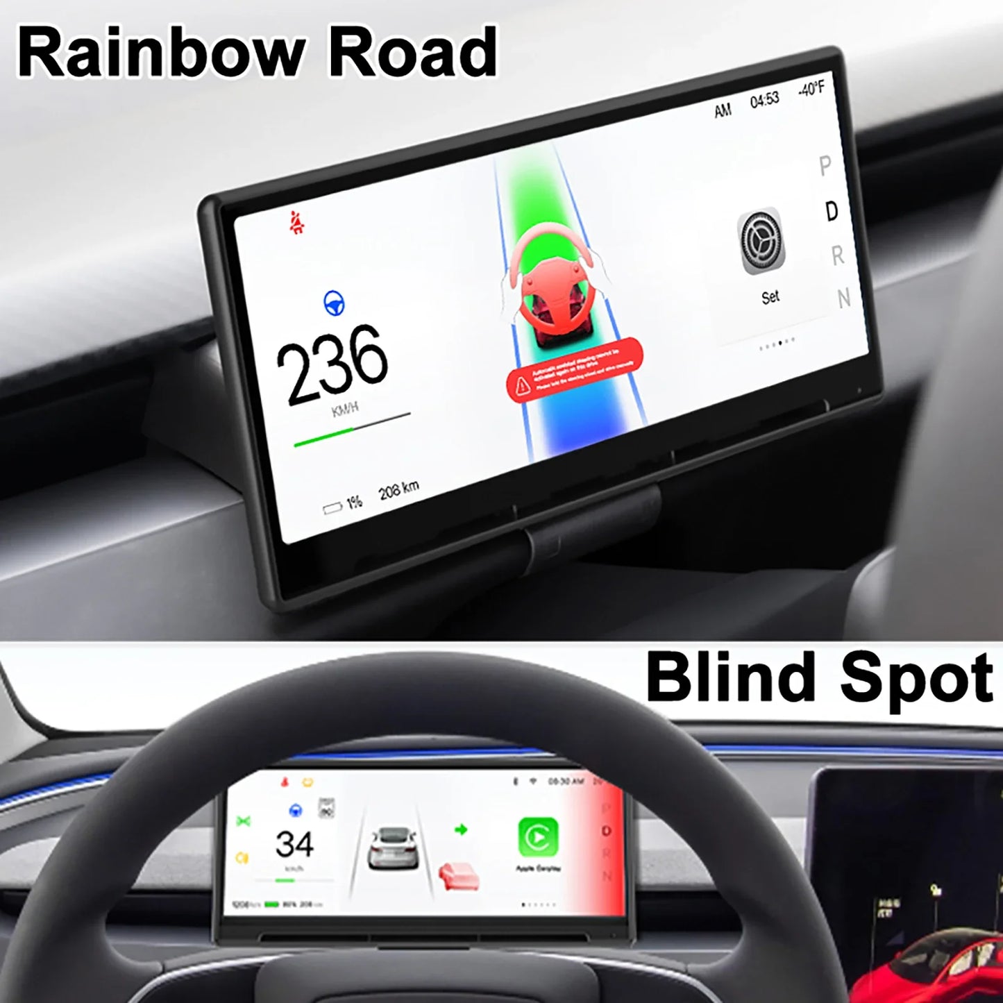 CATRONICS Head-Up Display for Tesla Model 3/Y – 8.9-Inch Linux System with CarPlay, Energy Consumption & Driving Data Detection