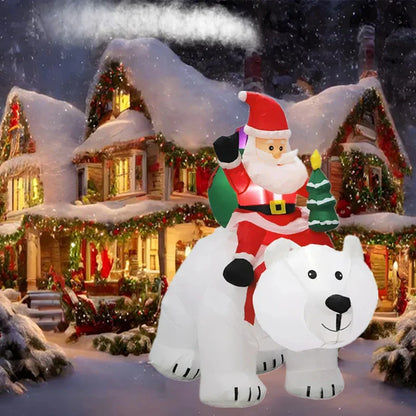 2.1M Inflatable Santa Claus Riding Polar Bear – LED Luminous Toy for Indoor and Outdoor Christmas Holiday Courtyard Decoration