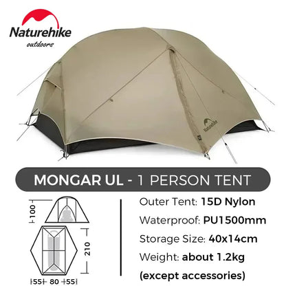 Naturehike Mongar UL Hiking Tent – 1-2 Person Ultralight Waterproof 15D Nylon Backpacking Tent