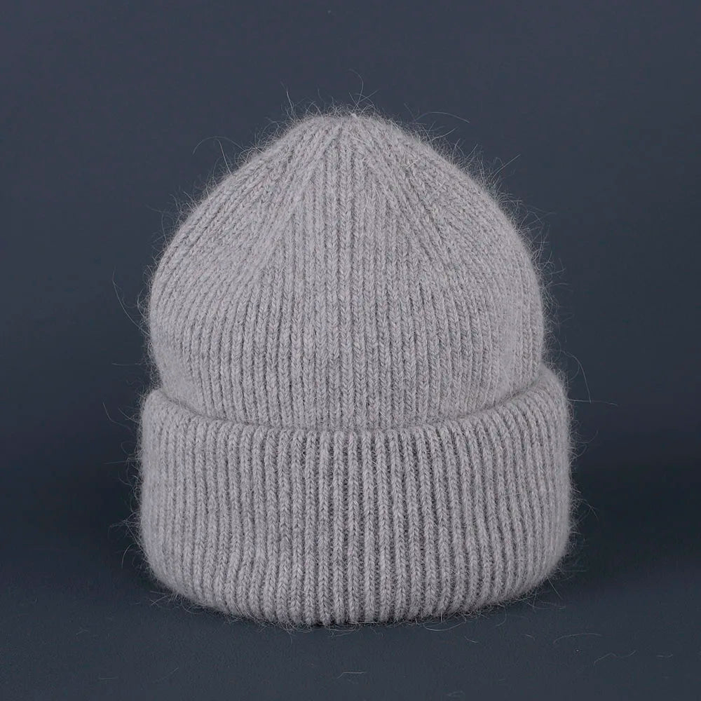 2024 Rabbit Fur Beanie – Soft Fluffy Winter Hat for Women, Angora Knitted Skullies, Warm Bonnet Knit Cap