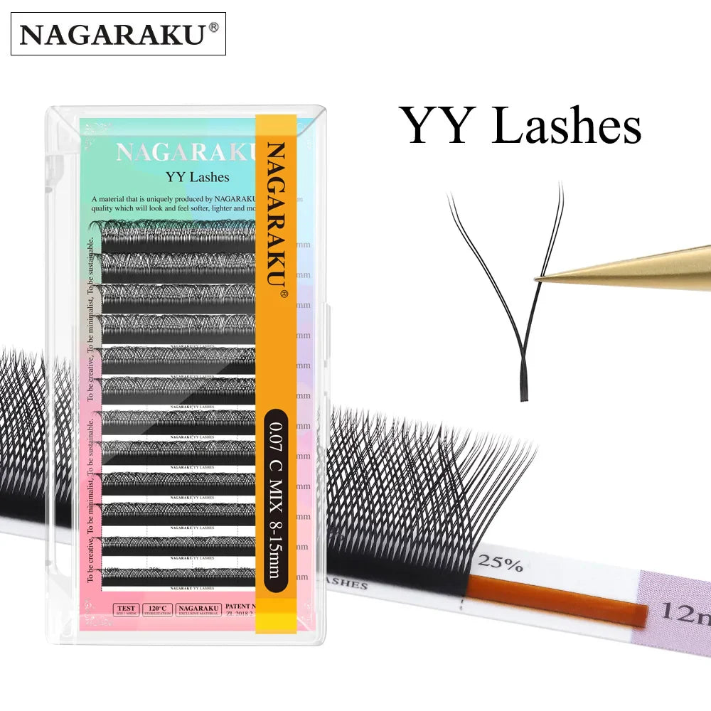 NAGARAKU YY-Shape Eyelash Extensions – Double & Triple Split Tips, Interlaced Root Lashes
