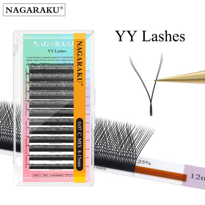 NAGARAKU YY-Shape Eyelash Extensions – Double & Triple Split Tips, Interlaced Root Lashes