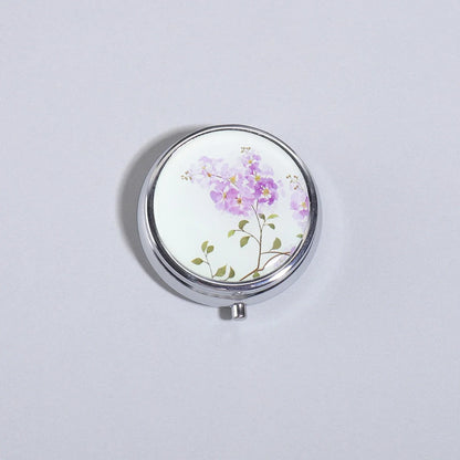 3-Compartment Stainless Steel Pill Box - Round Floral Medicine Organizer, Portable Capsule Case with Dividers