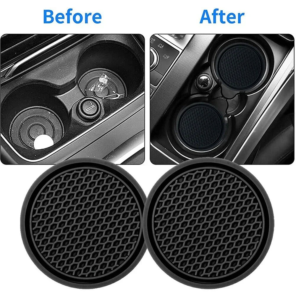 Universal Black Anti-Slip Car Cup Holder Coaster Pads – Interior Accessories for Most Vehicles