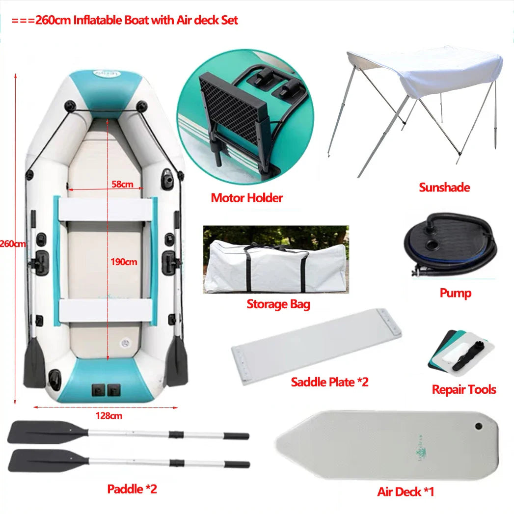 2.0–3.6m Inflatable Fishing Kayak Boat Air Deck Set – 3-Layer 0.9mm PVC, 2+1 Air Chambers, Wear-Resistant LUYA Raft Boat