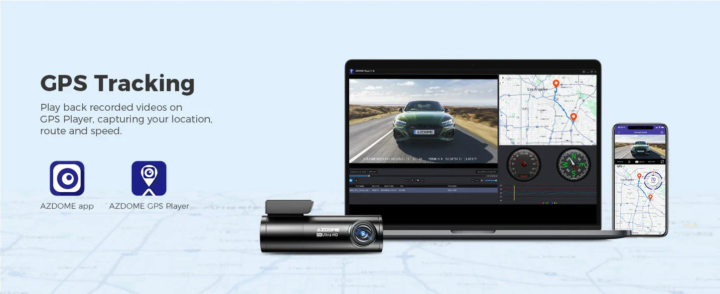 AZDOME M300S Dash Cam – 4K+1080P Dual Car Camera, Built-in 5.8GHz WiFi, GPS, 24H Parking Mode, Night Vision Black Box