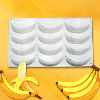 12-Cavity 3D Banana Silicone Mold – Baking Mousse Cake, Chocolate, Ice Cream & Dessert Pastry Mould