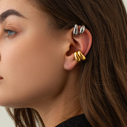 18K Gold Plated Punk Hip Hop Irregular Ear Clip – Waterproof Trendy Stainless Steel Jewelry