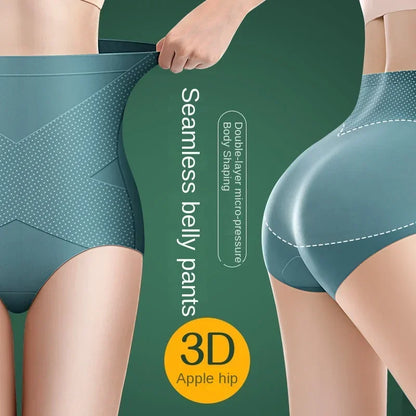 2024 Ice Silk Seamless Panties - High Waist Flat Belly Briefs with Strong Body Shaping, 3D Hip Lift for Women