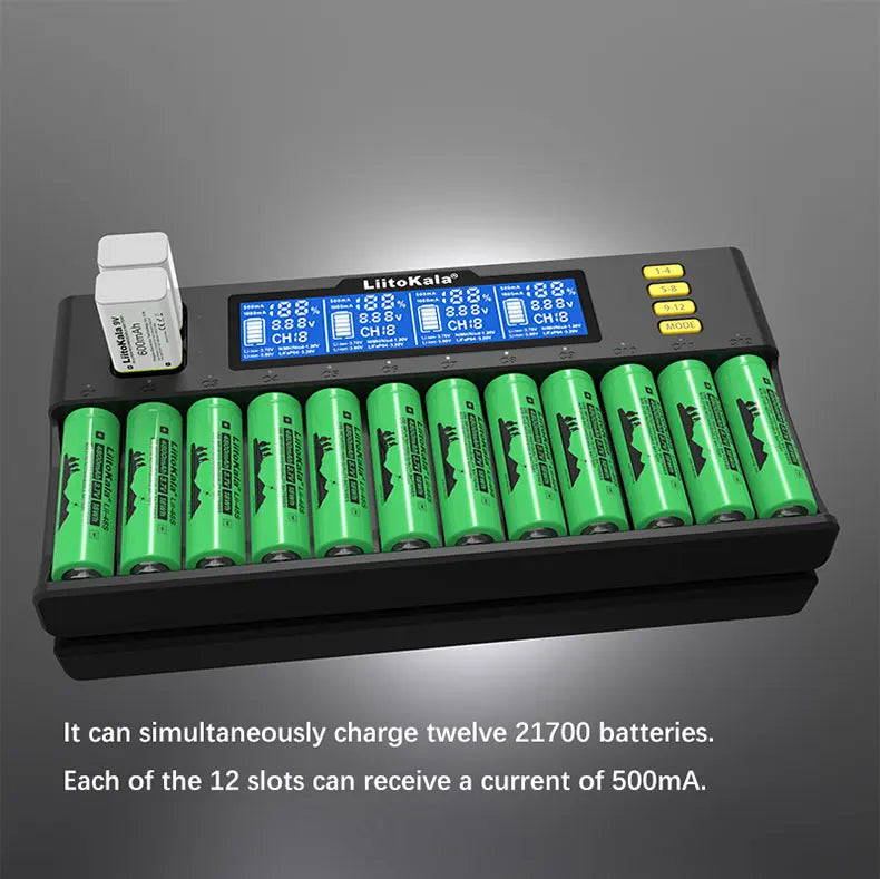 LiitoKala Lii-S8 Lii-S12 CH4 Multi-Function Battery Charger – 18650, 26650, 21700, 26700, AA, AAA Li-ion, NiMH, LiFePO4 Compatible