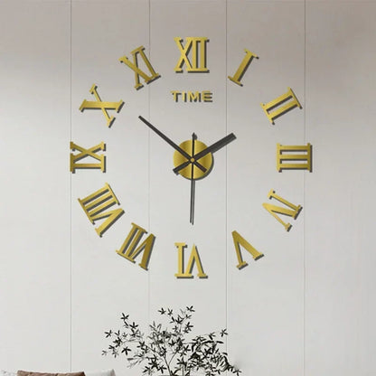 Large 3D DIY Silent Wall Clock — Simple Modern Punch-Free Wall Sticker in Black, Gold, or Silver