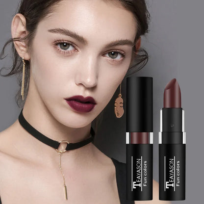 12 Color Waterproof Lipstick – Long-Lasting Matte Lip Gloss in Black, Blue, Purple, Green & Red