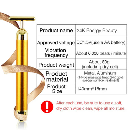 24K Gold Facial Wrinkle Lift Bar - Slimming Face Care Vibration Beauty Equipment - Facial Roller Massager with Vibration Energy