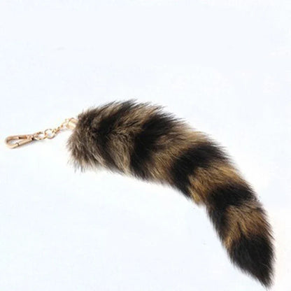 Plush Fox & Raccoon Tail Keychain – 28cm Furry Animal Tail Pompom Bag Charm & Keyring Pendant