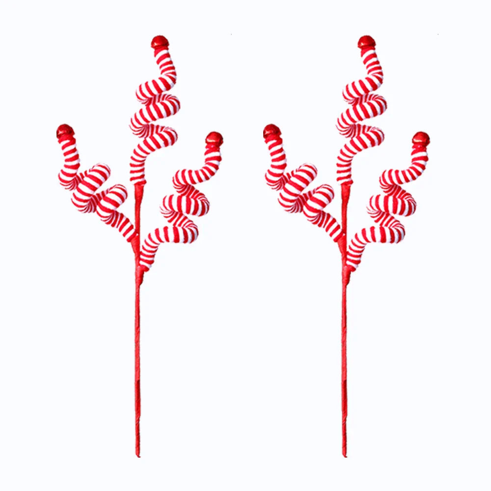 1/2PCS Red & White Woolen Bells – Candy Cane Branches for Xmas Tree, DIY Crafts, Vase & Wreath Christmas Decorations