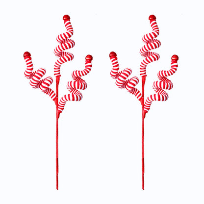 1/2PCS Red & White Woolen Bells – Candy Cane Branches for Xmas Tree, DIY Crafts, Vase & Wreath Christmas Decorations