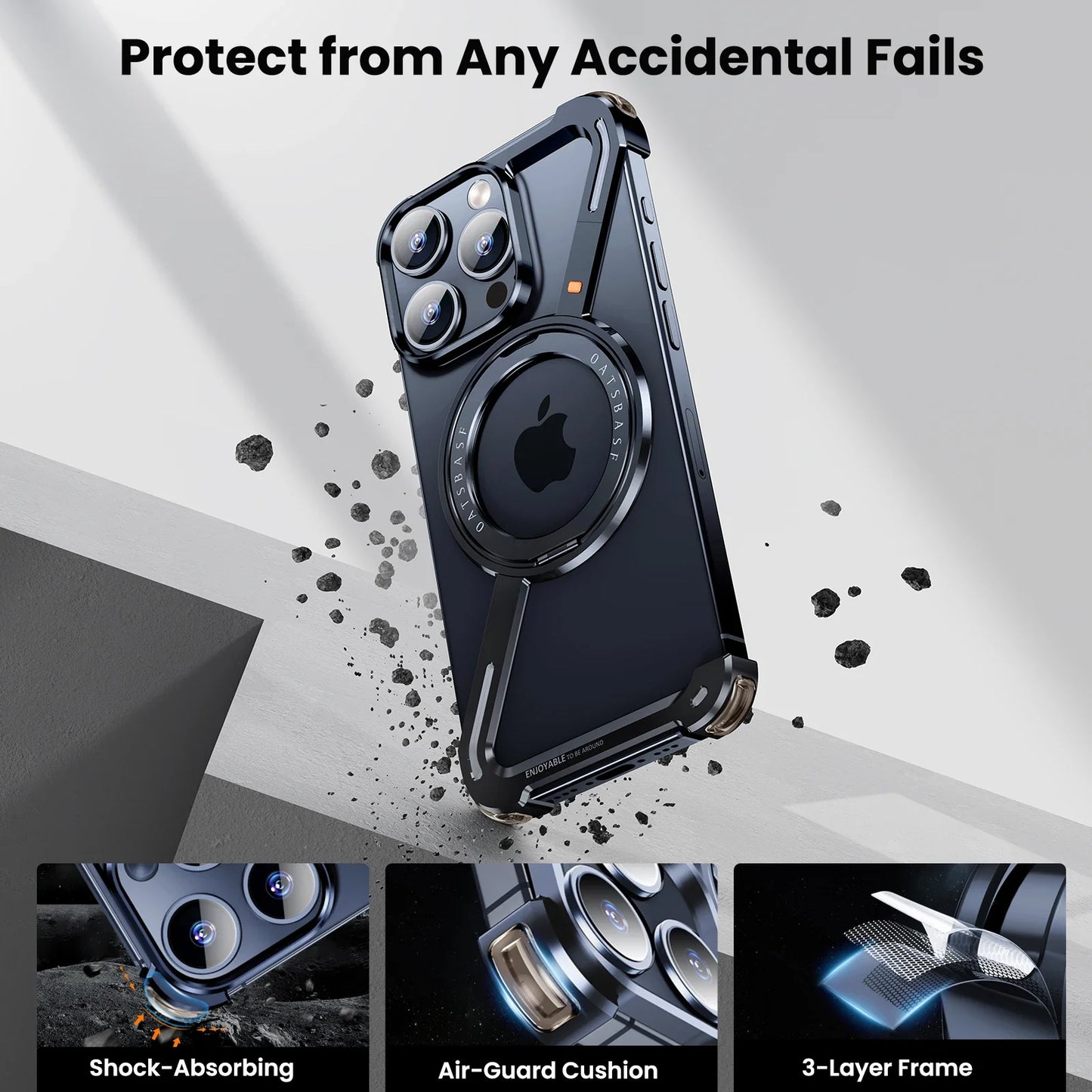 Oatsbasf Z Shape Metal Phone Case for iPhone 15/16 Pro Max – Shockproof Cover with 360° Rotating Holder & Bumper Protection
