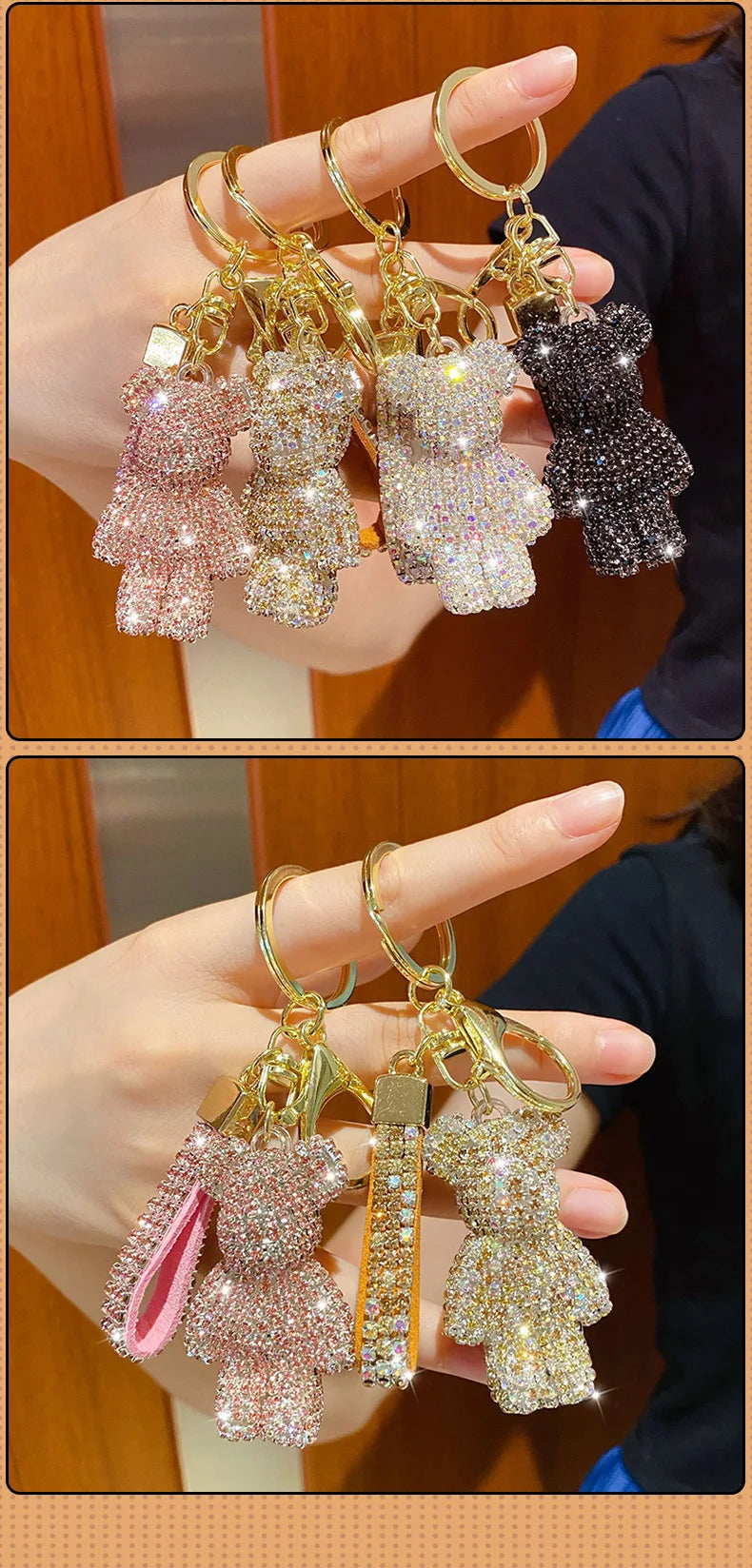 Cute Rhinestone Bear Tassel Keychain — Couple Bag & Car Key Ring Pendant for Girls/Students