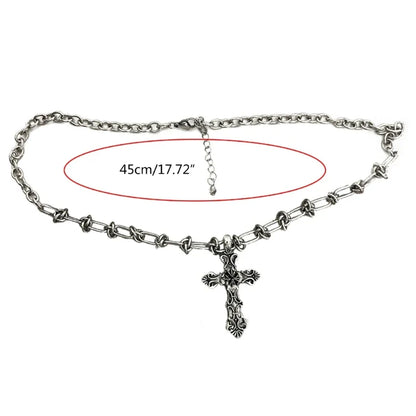 Vintage Cross Pendant Necklace – Kpop Punk Long Chain Retro Jewelry for Women, Korean Fashion Gift