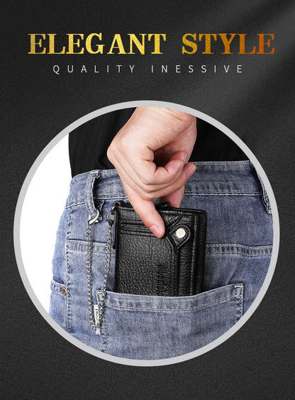 Men’s Multifunctional PU Leather Wallet – Large Capacity Credit Card Holder Purse with Chain Strap