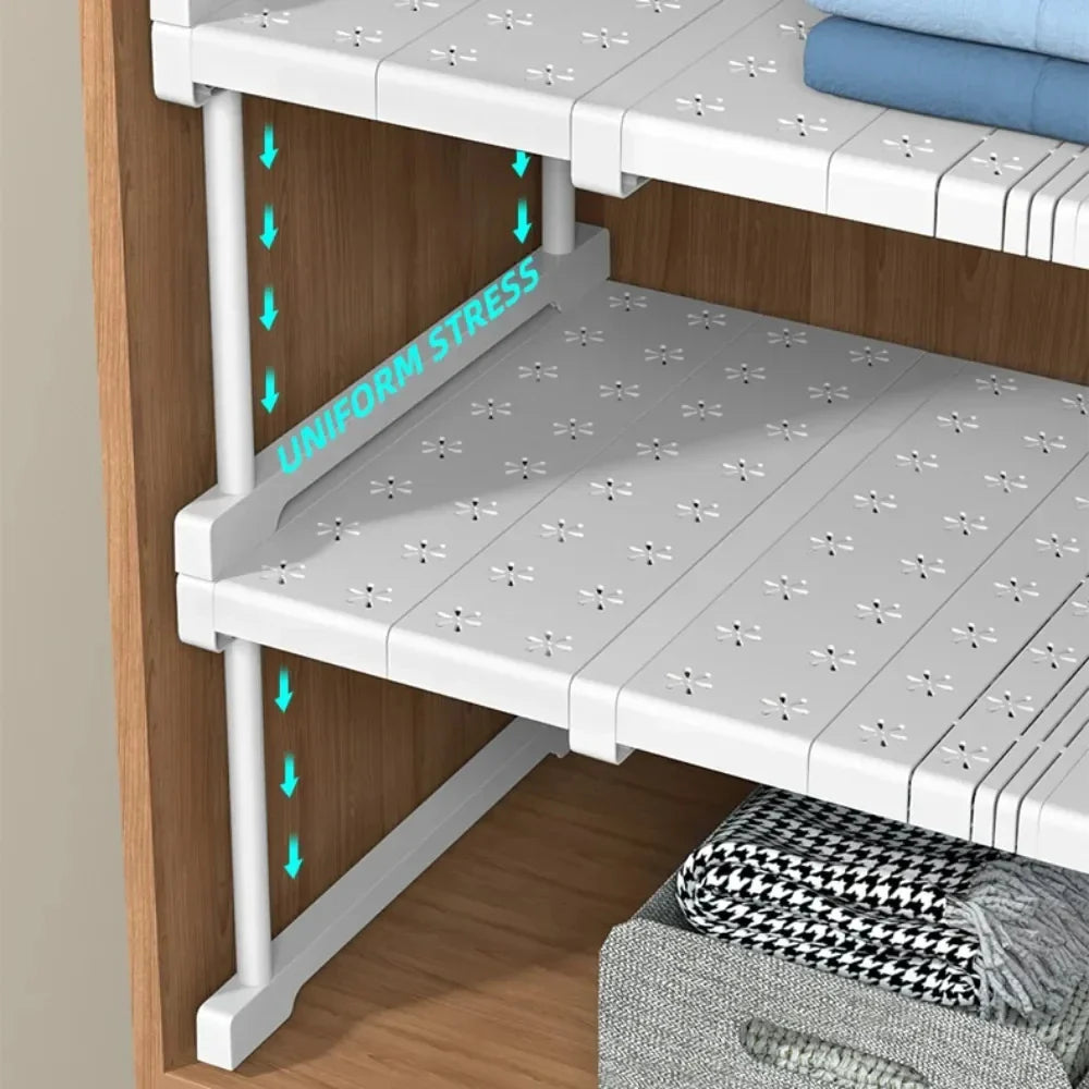 Closet Shelf Wardrobe Organizer – Stackable Telescopic Adjustable Divider, Punch-Free Clothes Storage Rack