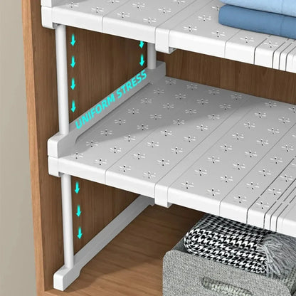 Closet Shelf Wardrobe Organizer – Stackable Telescopic Adjustable Divider, Punch-Free Clothes Storage Rack