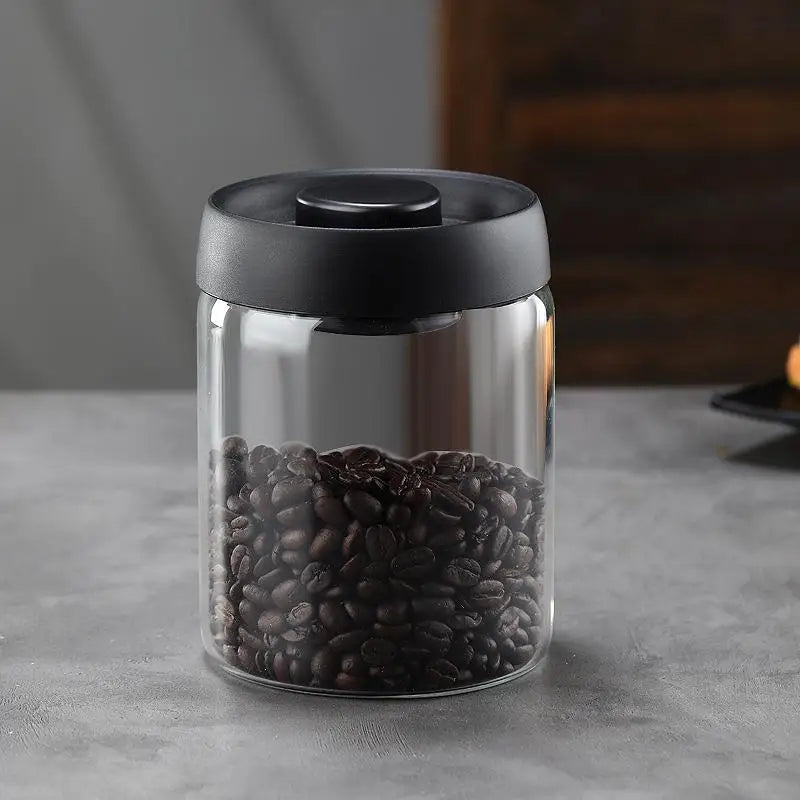 Vacuum Sealed Glass Coffee Bean Jar — Airtight, Moisture-Proof Household Container with Air Extraction for Fresh Coffee