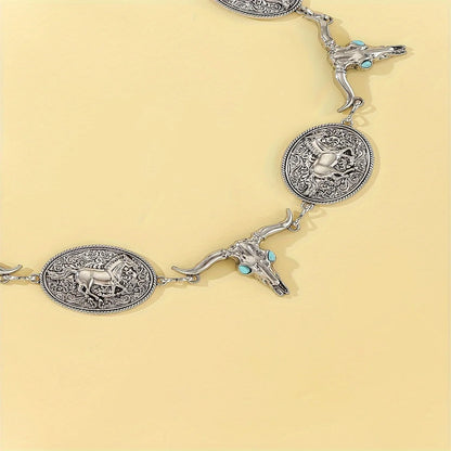 Western Horse Bull Waist Chain – Vintage Boho Adjustable Body Jewelry Belt for Women, Daily Use Dress Girdle