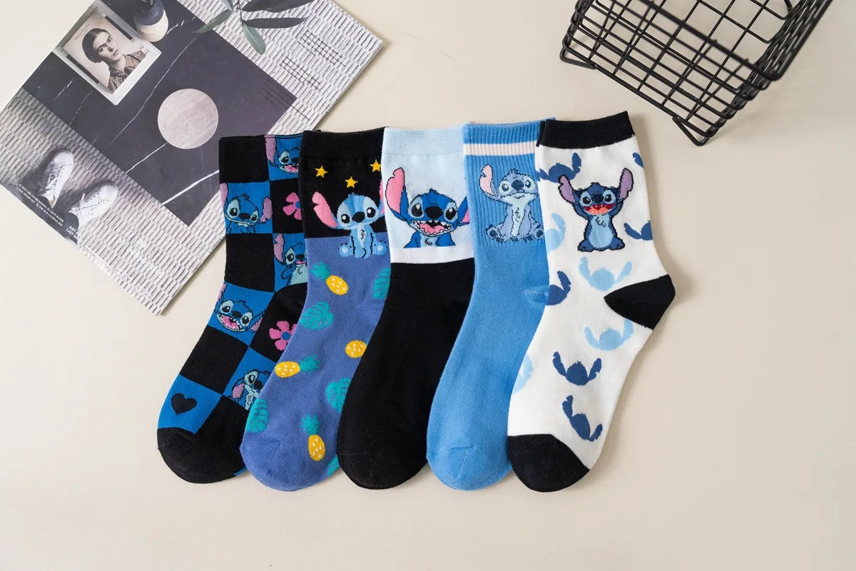 Disney Kawaii Stitch Cotton Socks - Medium Length Combed Cotton Socks, Perfect Birthday Gift for Girls & Boys
