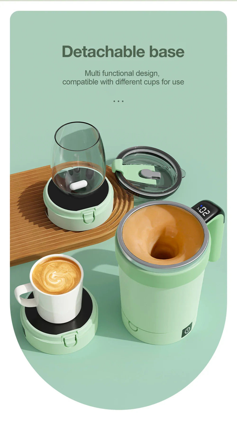 Automatic Rechargeable Electric Coffee Cup Stirrer – Stainless Steel Magnetic Self-Stirring Mug with Detachable Base