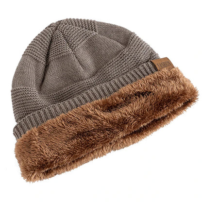 Unisex Slouchy Winter Beanie Hat - Fur-Lined Knitted Cap for Men and Women, Casual Winter Decor