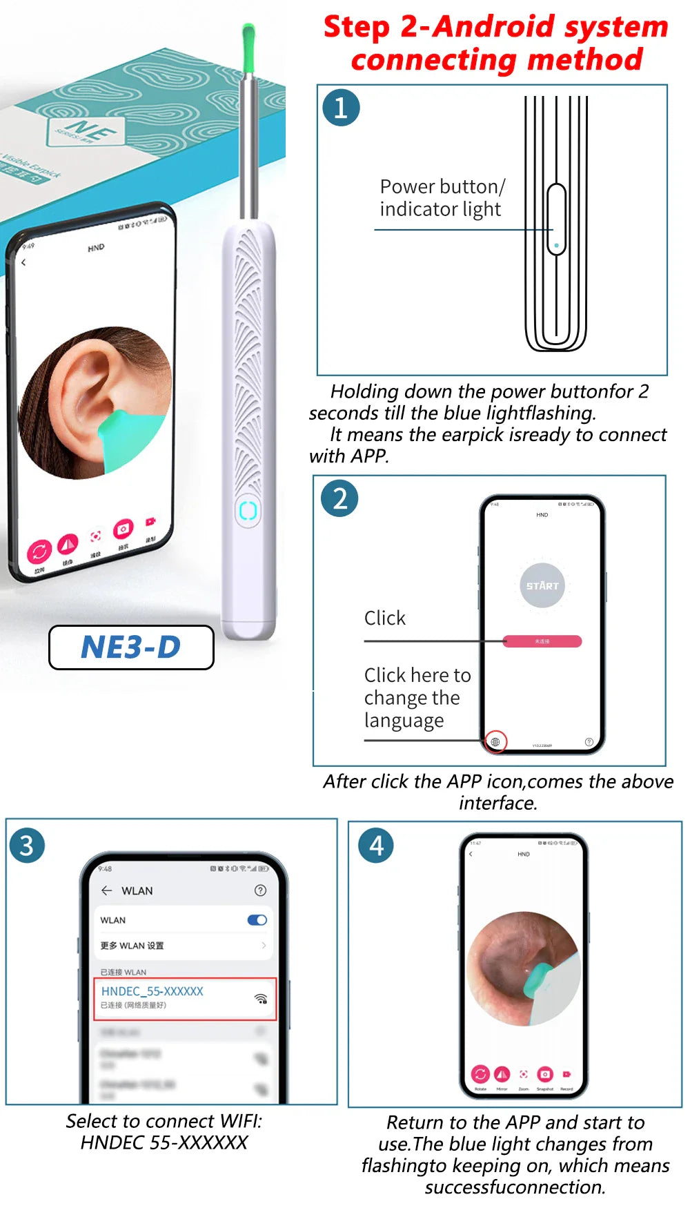 Wireless Ear Cleaner with Camera – USB-C Rechargeable Otoscope Earpick, Wax Removal Endoscope Tool with Mini Camera