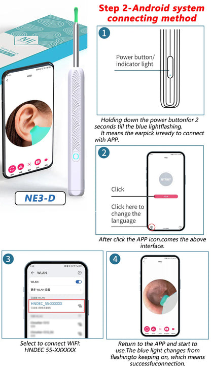 Wireless Ear Cleaner with Camera – USB-C Rechargeable Otoscope Earpick, Wax Removal Endoscope Tool with Mini Camera