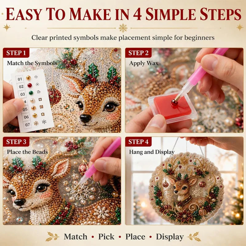 Christmas Pearl Diamond Painting Suncatcher Kit - DIY Acrylic Round Bead Craft for Wall & Window Decor