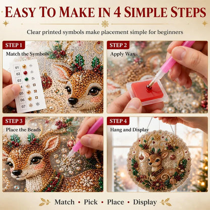Christmas Pearl Diamond Painting Suncatcher Kit - DIY Acrylic Round Bead Craft for Wall & Window Decor