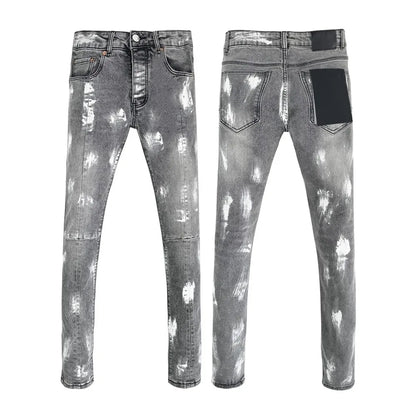 Men's Graffiti Washed Jeans - Retro Distressed Low Rise Skinny Denim Pants