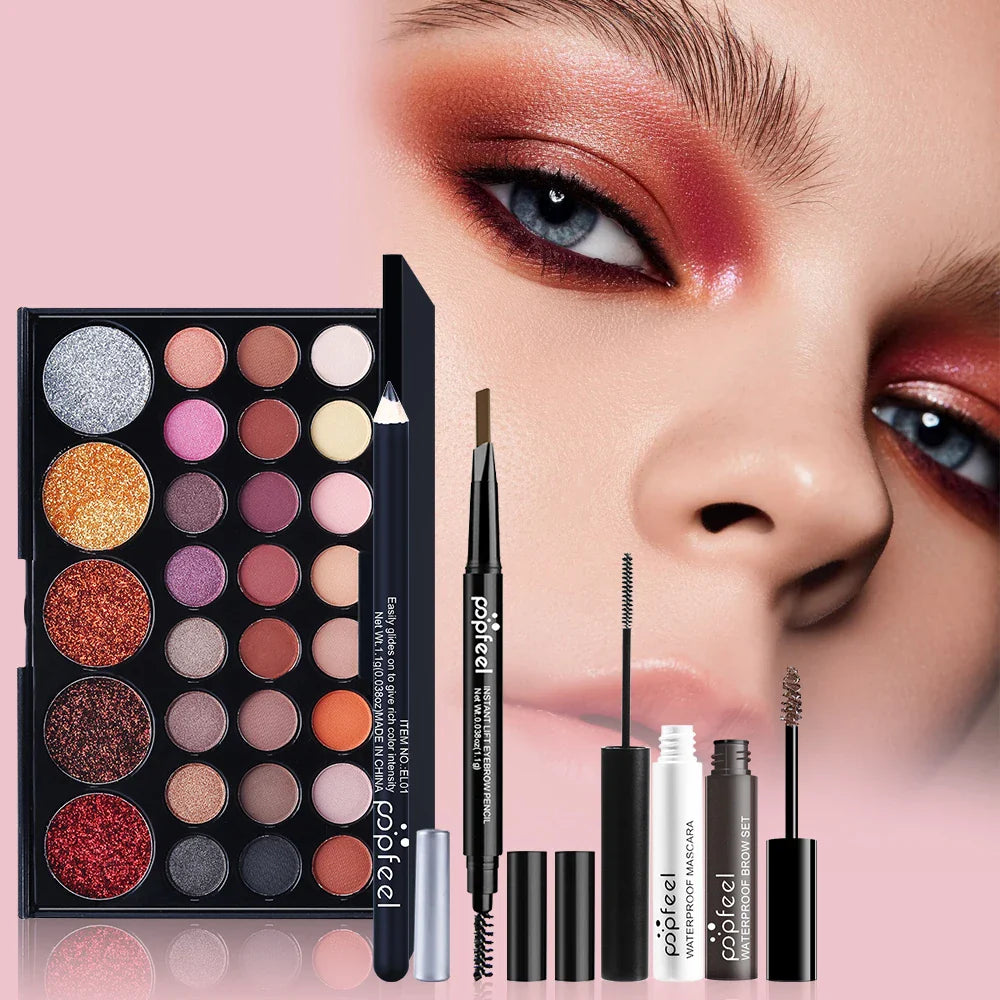All-in-One Makeup Kit for Women & Teens – Complete Gift Set with Eyeshadow, Foundation, Primer, Brushes & Nude Lip Gloss