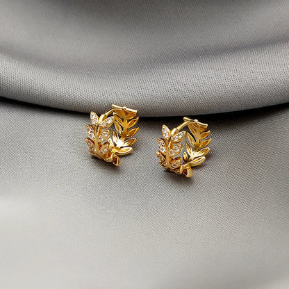 Delicate Leaf Earrings with Shiny CZ – Silver & Gold Color Fashion Hoop Earrings, 2024 Jewelry Gift for Women & Girls